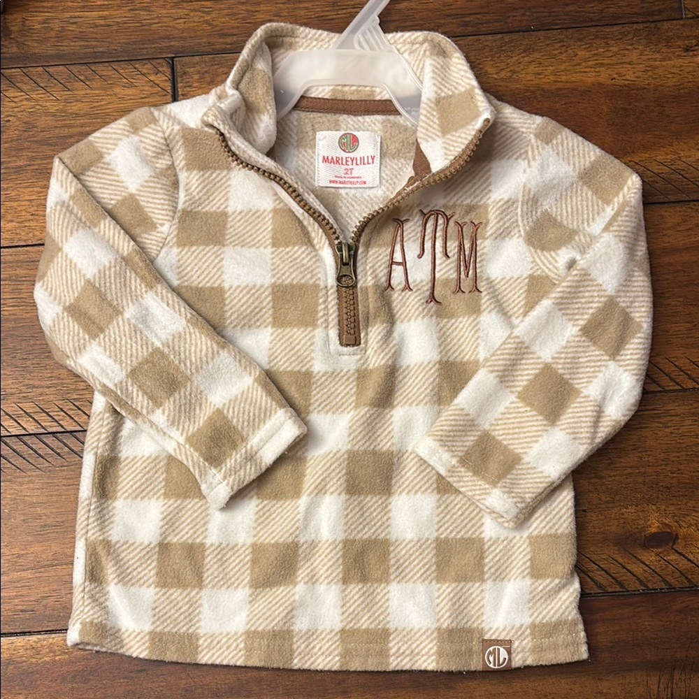Marleylilly Kids Tan Plaid Quarter-Zip Pullover